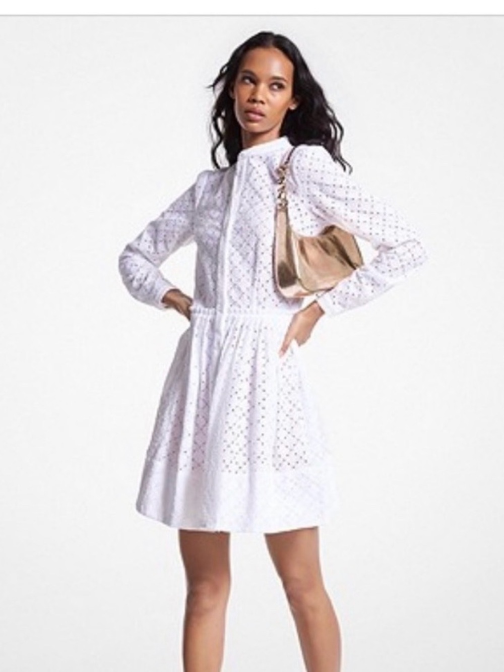 Michael Kors White Eyelet Long-Sleeve Mini Dress